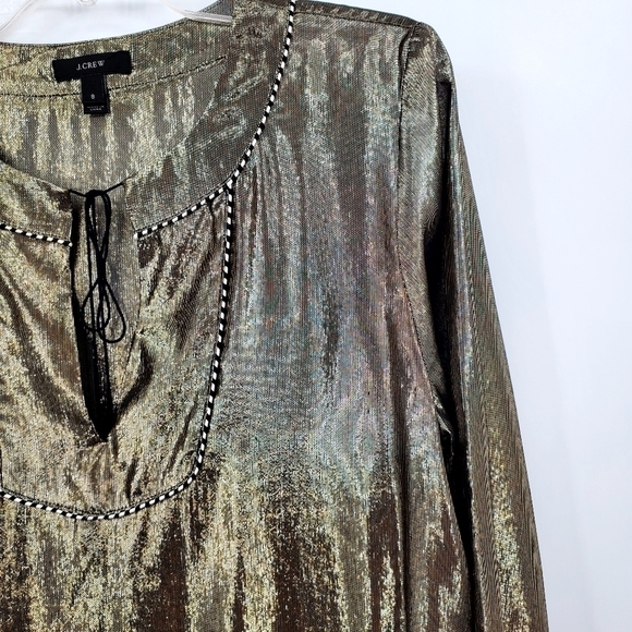 J.Crew Metallic Gold Silk Mix Long Sleeve Pullover Blouse - Picture 7 of 7